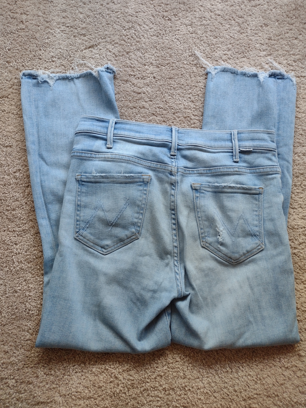 Mother denim Hustler Ankle Chew Light Blue Women's Distressed Hem Jeans 29